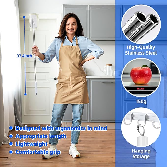2025 New Mini Sweeper Mop No-Touch Dirty Cleaning Flat Dust Mop for Dry Wet Disposable Pads, Multi Surface Mops for House Wall Bathroom Toilet Corners (Disposable Dust Mop with 5 Clothes)