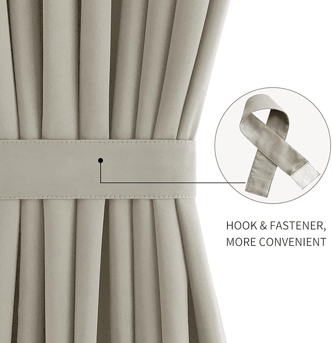 DWCN French Door Curtains – Rod Pocket Thermal Blackout Curtain for Doors with Glass Window, Kitchen and Patio Doors for Privacy, 25 X 40 Inches Long, 1 Curtain Panel with Tieback, Taupe