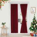 DWCN French Door Curtains – Rod Pocket Thermal Blackout Curtain for Doors with Glass Window, Christmas, Kitchen and Patio Doors for Privacy, 25 X 72 Inches, 1 Curtain Panel with Tieback, Burgundy
