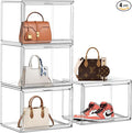 4Pack Clear Shoe Box Organizer, Acrylic Display Cases for Book Cosmetic Figures Collectibles Showcase, X-Large Bag Stackable Plastic Storage Bins with Magnetic Lid