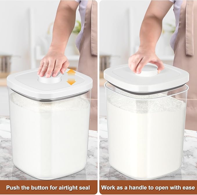 Airtight Rice Container 25 Lbs, Clear PET Plastic Food Storage Container Bin For Flour Sugar, Dry Food Holder with Easy Locking Lid for Kitchen Pantry Organization and Storage