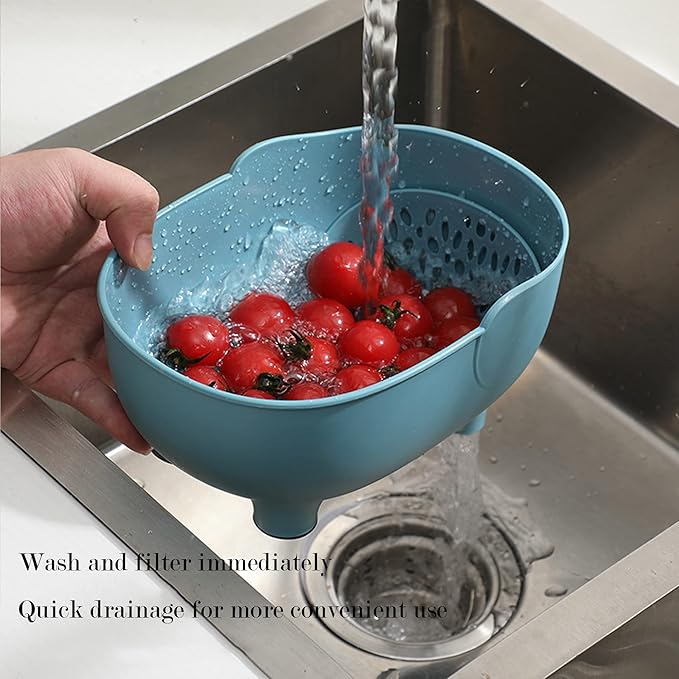 2PCS Vegetables Washing Basket Elephant Drainage Basket Fruit Basket for Draining Pasta Noodles Kitchen (Blue & Gray)