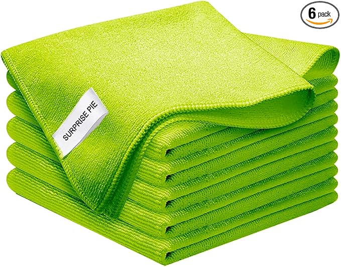 Microfiber Cleaning Cloth for Kitchen Housekeeping Dish Electronics Dust Rags Thick Lint Free Car Wash DryingTowel (12"x12") Green-6 Pack
