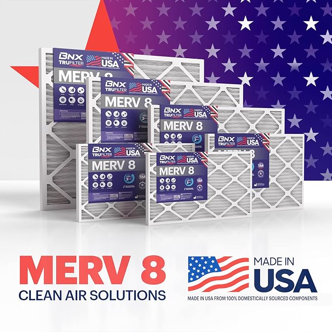 BNX TruFilter 20x20x1 Air Filter MERV 8 (12-Pack) - MADE IN USA – Dust & Pet Defense Electrostatic Pleated Air Conditioner HVAC AC Furnace Filters for Dust, Pet, Mold, Pollen MPR 600 – 700 & FPR 5
