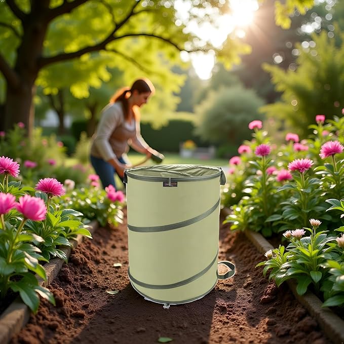 YUDI & GARDEN 45 Gallon Collapsible Garden Bag｜Collapsible Trash Can｜Camping Trash Can, Use for Gardening Cleanup or Party Waste and Outdoor Activities