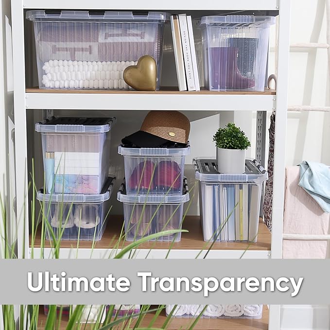 Superio Storage Bins with Lids, Clear Plastic Containers for Organizing, Stackable Totes, BPA Free, Odor Free, Organizer Boxes for Home, and Dorm (4 Pack, 15"x10"x7")