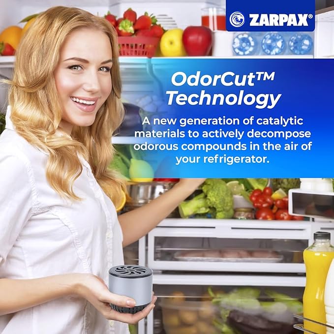 Refrigerator Deodorizer - Double Pack - Fridge Smell Eliminator Lasts for 10 Years -18ft3 Capacity Strong Fridge Odor Absorber, Eliminator & Air Purifier - More Effective Than Baking Soda