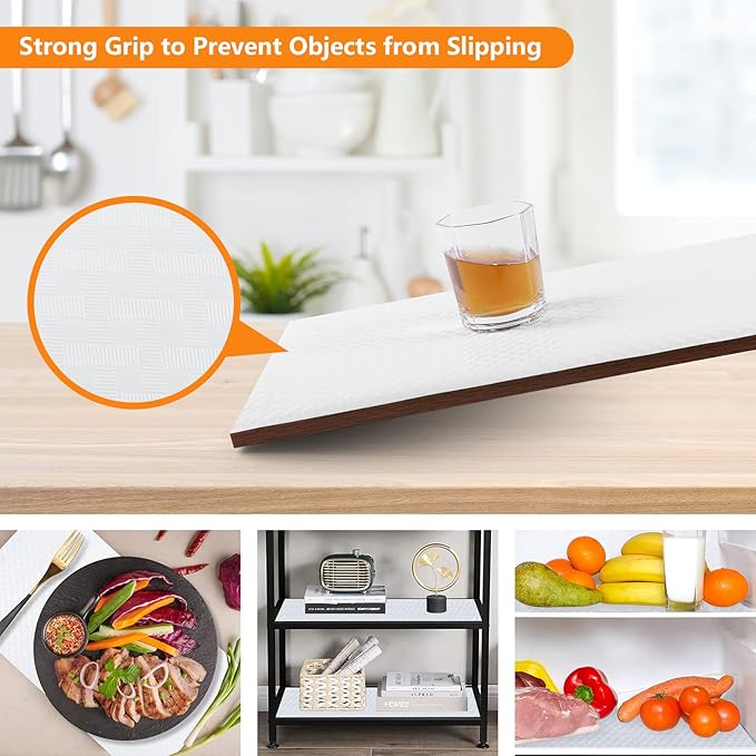 Shelf Liners for Kitchen Cabinets Refrigerator Liners Waterproof & Oil-Proof Kitchen Cupboard Liner Non-Slip Drawer Mats EVA Material Non Adhesive Fridge Liner for Shelves-White 11.8 x 393.7 Inches
