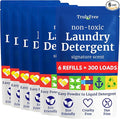 Truly Free Natural Laundry Detergent for Sensitive Skin | Eco Friendly, Plant Based, Baby Clothes Safe | Clean & Easy Powder to Liquid, 6 Pack Refill Detergent, NO Jug | Signature Scent, 300 Loads