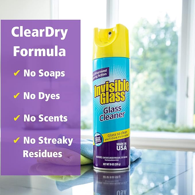 Invisible Glass 91160 Premium Glass and Window Cleaner for Auto and Home Cleans Glass, Windows, Glass Cooktops, Patio Doors, and More, Streak-Free, Ammonia-Free, Tint-Safe, 19 Oz, Pack of 1