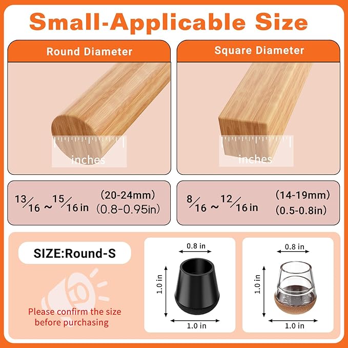 Chair Leg Floor Protectors Small 24Pcs,Silicone Chair Leg Protectors for Hardwood Floors/Tiles,360°Wrapped Felt Bottom to Prevent Scratch and Reduce Noise, Round Clear