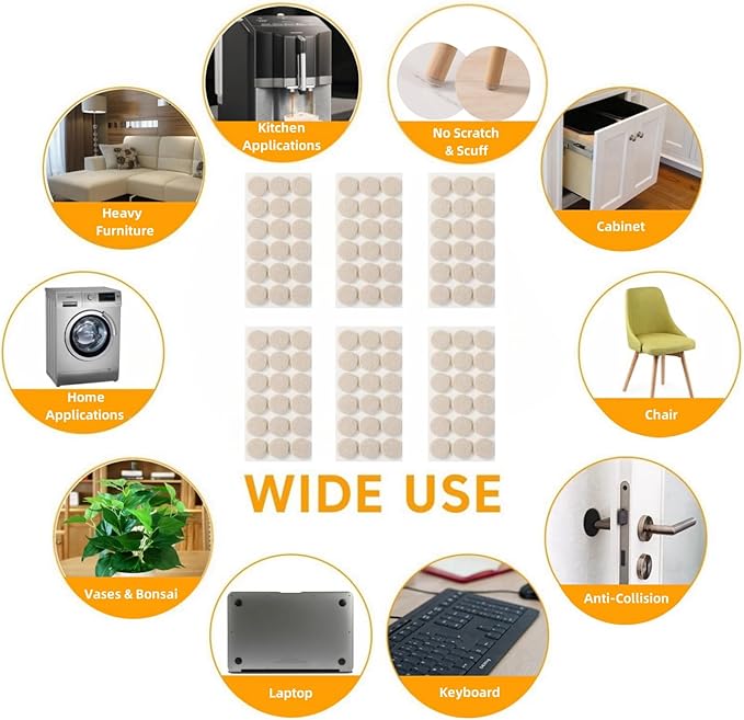 Furnigear Felt Furniture Pads for Hardwood Floors - Self Adhesive Chair Felt Pads, Floor Protector for Furniture Feet, Furniture Sliders Moving Your Furniture Smoothly - Anti Scratch 96 Pcs 3/4" Round