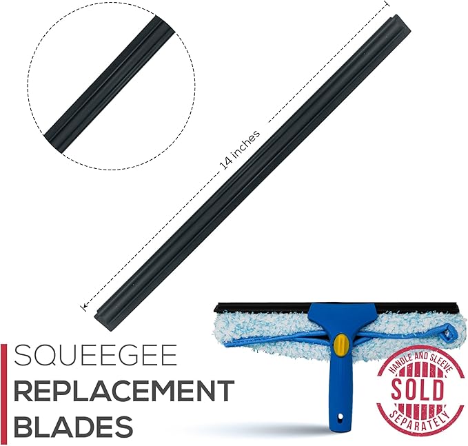 Kleen Handler Bulk Pack of 100 Professional 14” Window Washing Squeegee Blades, Replacement Blades for Squeegee Cleaning Tool, Squeegee Combo Blade Replacement (Bulk Case Pack of 100 Squeegee Blades)