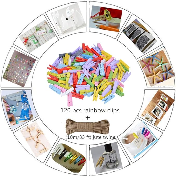 DurReus 50pcs Small Wood Clothes Pins Pegs Hangers Picture Display Art Crafts Clip Clamps String Wire Clothesline Party Office Decor Bright Blue