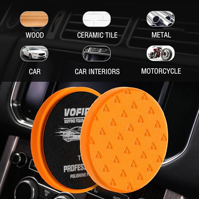 6 Inch Buffing Pads - 3Pcs Orange Buffing Pads - 6.5 Inch Face for 6 Inch 150mm Backing Plate - High-Density Buffing Sponge Pads for Car Buffer Polisher Compounding, Polishing & Waxing