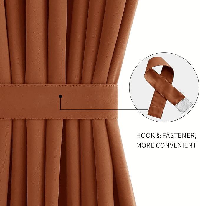 DWCN French Door Curtains – Rod Pocket Thermal Blackout Curtain for Doors with Glass Window, Kitchen and Patio Doors for Privacy, 25 X 72 Inches Long, 1 Curtain Panel with Tieback,Burnt Ochre