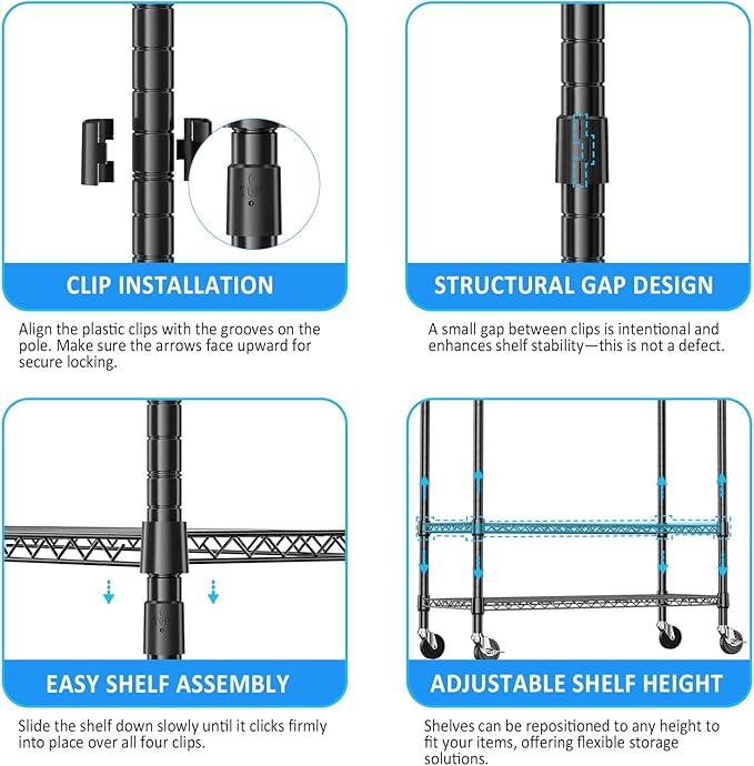 IZEUK Heavy Duty Rolling Garment Rack with 3 Adjustable Wire Shelves, 2 Hanging Rods & Side Hooks - Extra Large Mobile Clothes Rack with Wheels, 47.2" W x 17.7" D x 83.6" H, Black