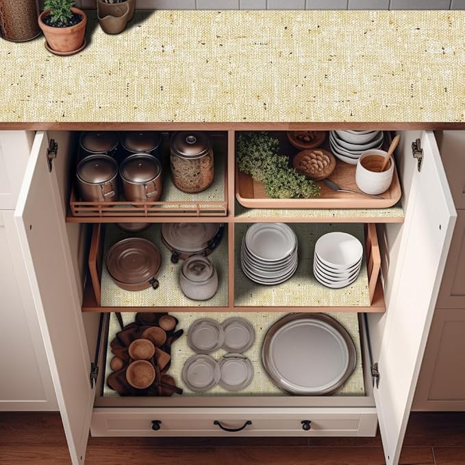 Shelf Liner Non Adhesive 18 Inch x 40 Feet Beige Kitchen Drawer Liner, Waterproof Shelf Liner Durable Anti-Slip