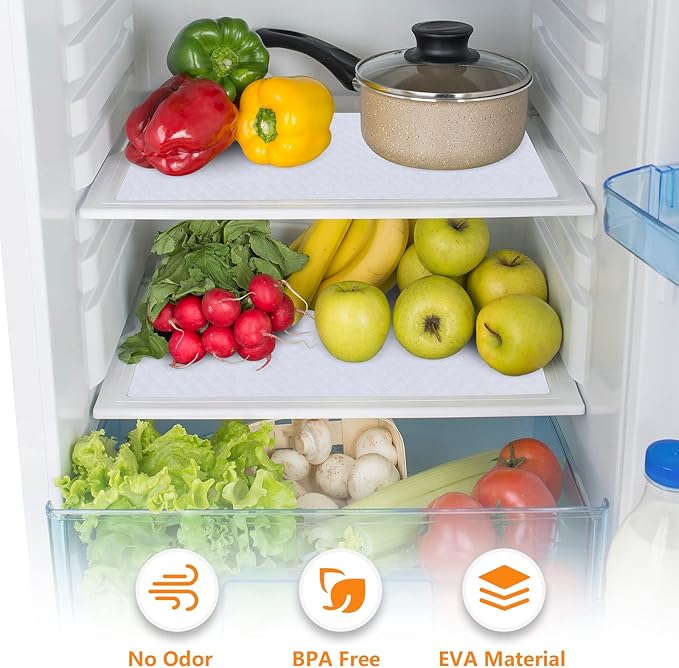 Shelf Liners for Kitchen Cabinets Refrigerator Liners Waterproof & Oil-Proof Kitchen Cupboard Liner Non-Slip Drawer Mats EVA Material Non Adhesive Fridge Liner for Shelves-White 11.8 x 236.2 Inches