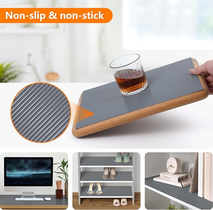Shelf Liners for Kitchen Cabinets Drawer Liner Non Adhesive Cupboard Mat EVA Material Waterproof Refrigerator Mats Washable Fridge Liner for Cupboard and Desks Liner Gray 17.3 x 236.2 Inches