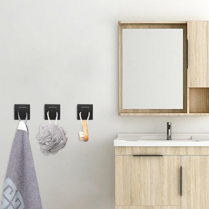 NearMoon Bath Towel Hooks -SUS304 Stainless Steel Square Clothes Robe Hooks Hanger, Heavy Duty Coat Hooks for Bathroom Livingroom Hotel Kitchen Garage, Wall Mounted - 3 Pack (Matte Black)