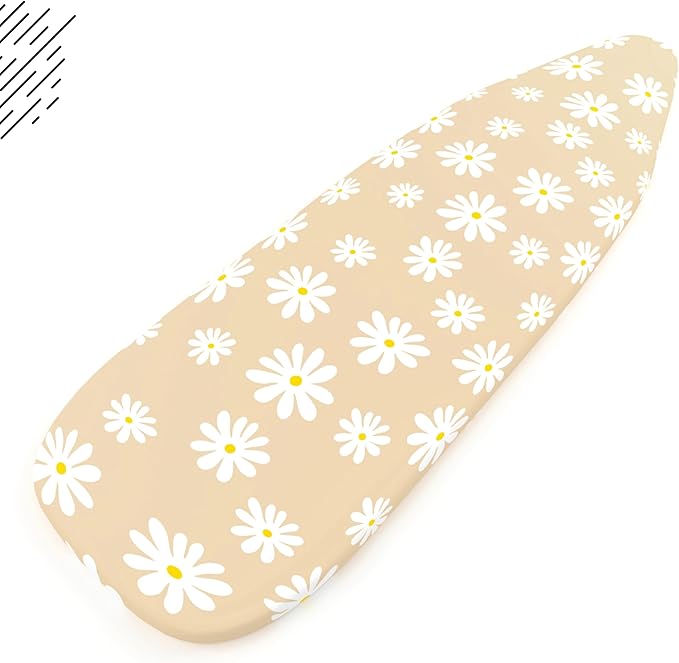 Encasa XO Ironing Board Cover and Pad 42"x14" - Thick 3mm Felt Padding, Drawstring Tightening & Lock, Easy Fit, Scorch & Stain Resistant, Fits Medium Ironing Board - Daisy Beige