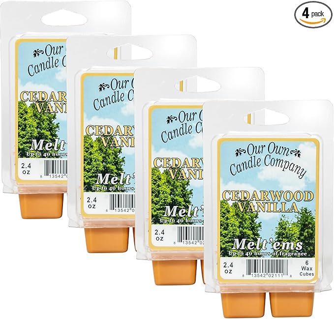 Our Own Candle Company Premium Wax Melt, Cedarwood Vanilla Scent, Handmade in The USA, 24 Cubes (4 Pack, 9.6oz Total)