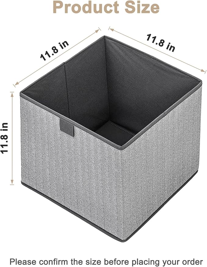 Storage Baskets, 11.8-Inch Woven Fabric Bins, Storage Cubes with Reinforced Handles, Organizer Bins for Closet Shelves, Foldable, for Toys, Clothes, Natural Beige (4PCS/Grey-11.8*11.8*11.8inch)