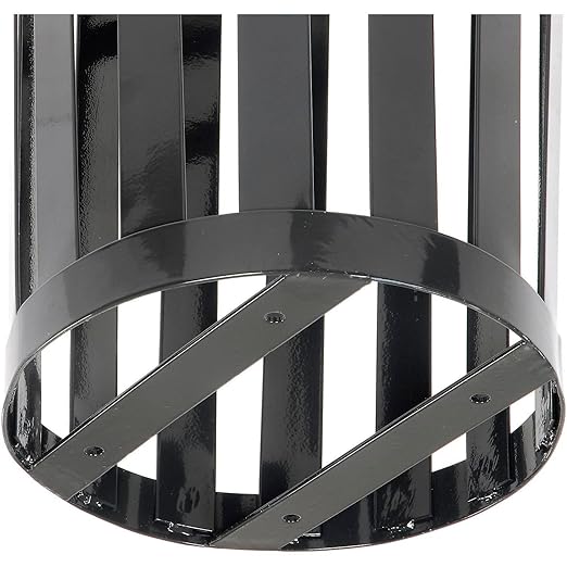 Global Industrial 24 Gallon Heavy-Duty Outdoor Metal Slatted Round Trash Receptacle with Rain Bonnet Lid, Powder Coat Finish, 23" Diameter x 41-3/4"H, Black