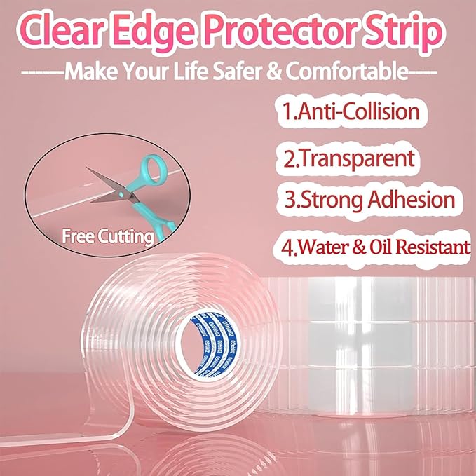 Clear Soft Corner Protectors for Furniture Strip,1.6in x 13FT,Sharp Edge & Table Bumper,Window Edge,Wall Protector, Soft Corner Guards Safe for Proof,Table Corner Protectors in Family