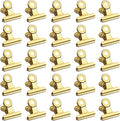 30 Pack Small Bull Clips 0.87 Inch Mini Metal Hinge Clips Binder Paper Hinge Clip for Office, Home, School, Shops, Gold, 22mm