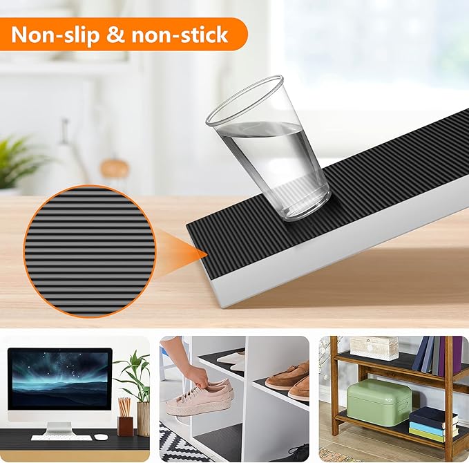 Shelf Liners for Kitchen Cabinets Non Adhesive Drawer Liner EVA Material Cupboard Mat Waterproof Refrigerator Mats Washable Fridge Liner for Cupboard and Desks Black Shelf Liner 23.6 x 236.2 Inches