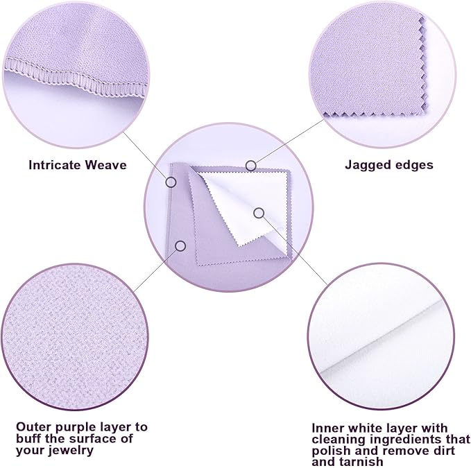 SEVENWELL Silver Polishing Cloth, Jewelry Cleaner Cloth for Sterling Silver Jewelry, Gold, Platinum, Silverware, Diamonds, Gemstones, Coins (Purple)