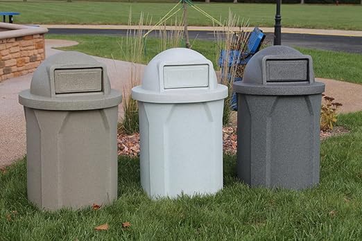 42 Gallon Circle 100% Recycled Plastic Heavy Duty Outdoor Commercial Trash Can with Push Open Dome Lid and Internal Liner | Great for Schools and Businesses - White