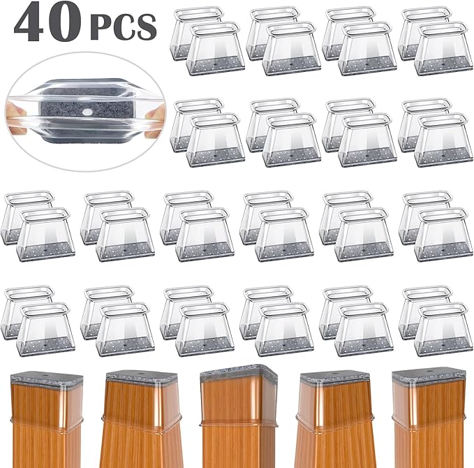 BUMACO Chair Leg Floor Protectors Rectangle Chair Leg Protectors for Hardwood Floors Silicone Pads Covers to Protect Floors(Clear-40 Pcs, Rectangle M Fit (Perimeter: 3-3/4"~4-7/8")
