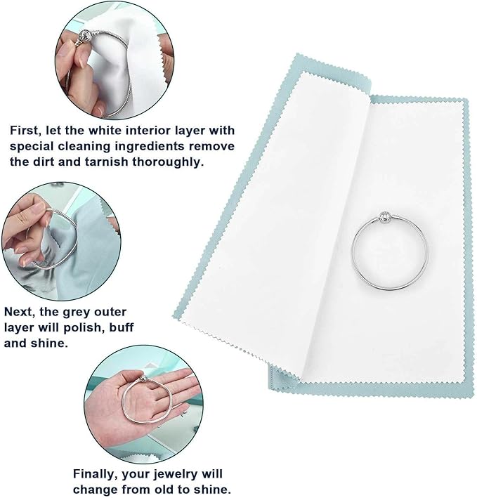 SEVENWELL Silver Polishing Cloth, Jewelry Cleaner Cloth for Sterling Silver Jewelry, Gold, Platinum, Silverware, Diamonds, Gemstones, Coins (Turquoise)