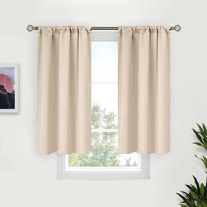 BGment Short Blackout Curtains for Bedroom 40 Inches Long - Thermal Insulated Room Darkening Curtain for Kitchen, Champagne, 34 x 40 Inch, 2 Panels