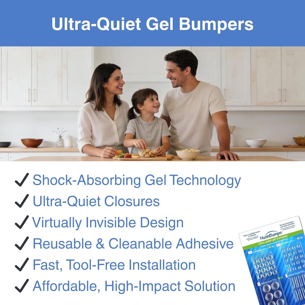 HushBumps Ultra-Quiet Bumpers for Interior Doors 3-Pack. Prevent Door Slamming and Provides Soft Close. Just Peel & Stick. No Tools Required. Silences Door Closing. 30 pcs.