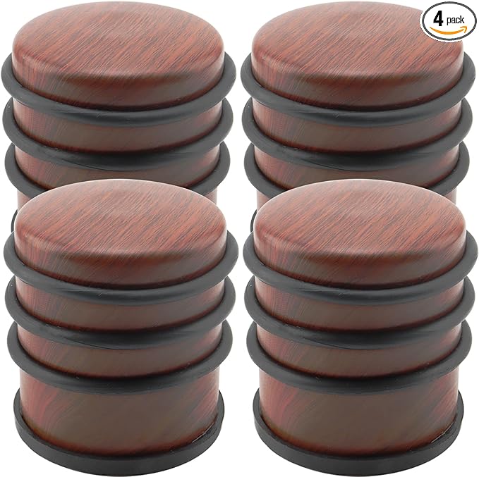 KINJOEK 4 PCS 1KG Heavy Duty No Drill Door Stopper, Stainless Steel Door Stop, Surrounded with Protective Rubber Bands Anti-Slip Door Wedge for Office, Home, Garage, Laundry Door, Brown Te