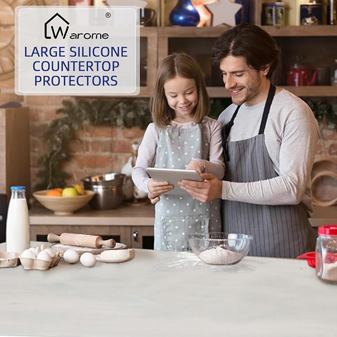 Warome Silicone Mat,78.7”x 23.6” Heat Resistant Mats for Countertop,Extra Large Countertop Protector Mat, Cuttable Kitchen Counter Mat, Silicone Mats for Kitchen Counter/Crafts- White Translucent