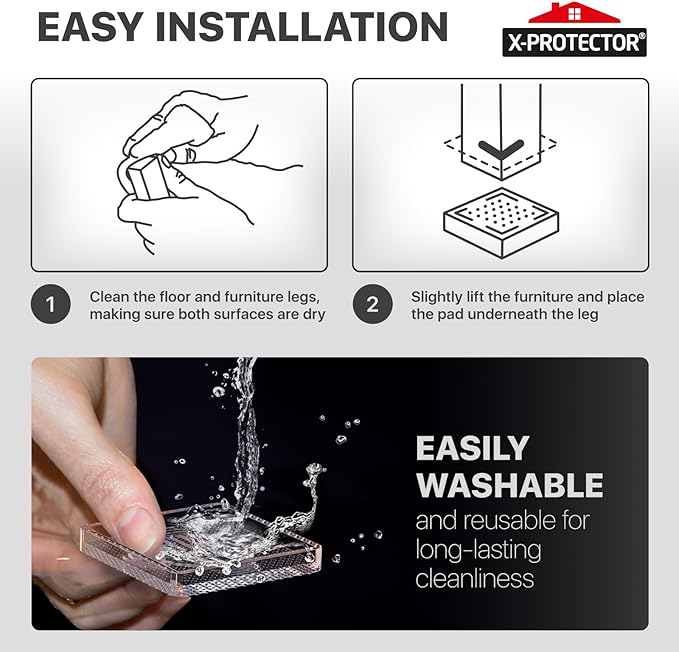 X-Protector Furniture Cups - 8 PCS 2.2" - Non Slip Furniture Pads for Hardwood Floors - Transparent Floor Protectors - Bed Stoppers to Prevent Sliding - Keep Furniture from Sliding on Floor! (Square)