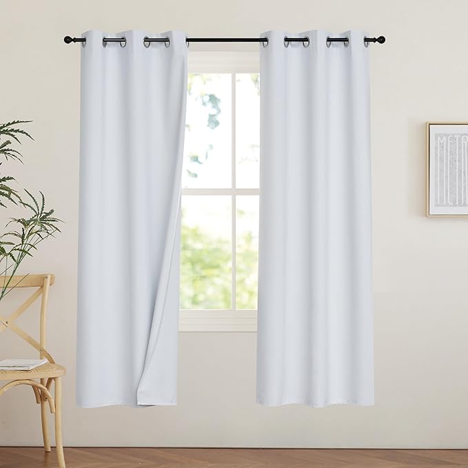 PONY DANCE White 100% Black Out Curtains 63 inch Length, Thermal Insulated Window Treatment Blacout Drapes for Bedroom, Room Darkening Noise Reducing Curtains for Living Room(2 Panels, 34 inches Wide)