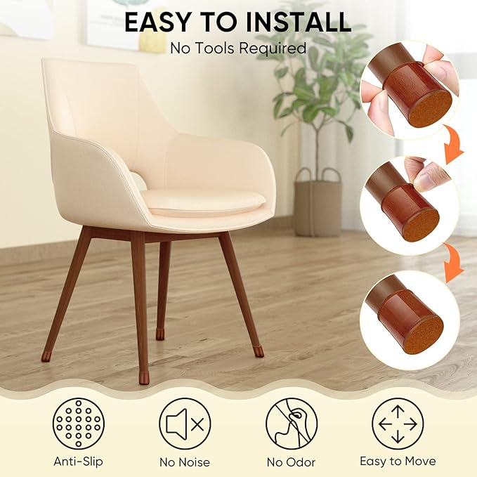 BALEINE 16 Pack Silicone Chair Leg Floor Protectors, Stool Leg Protectors Cap, Non-Slip Chair Leg Caps for Hardwood Floors (Brown, X-Large, 16 Pack)