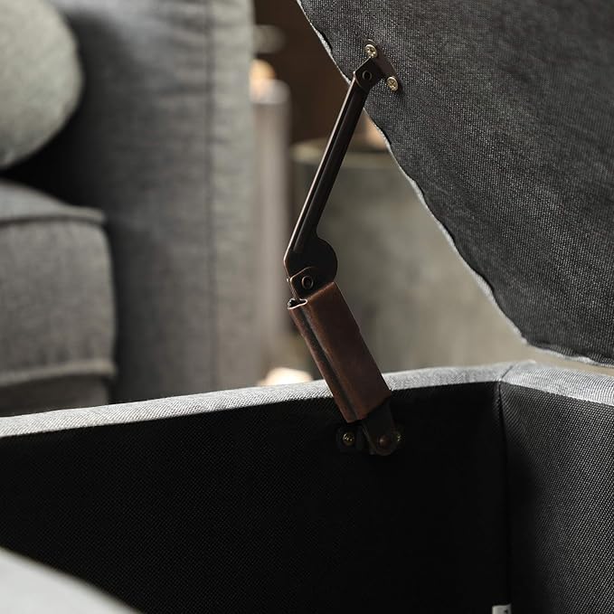 SONGMICS Storage Ottoman, Storage Bench, Tufted Entryway Bedroom Bench, 17.7 x 46.5 x 17.7 Inches, Hinges Easy Lid Operation, Wooden Legs, Linen-Look Cover, Loads 330 lb, Light Gray ULOM070G02