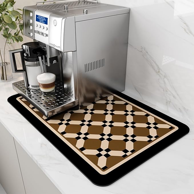 AMOAMI Coffee Mat Hide Stain Rubber Backed Absorbent Dish Drying Mat for Kitchen Counter - Fits Under Coffee Maker or Machine - 16X24