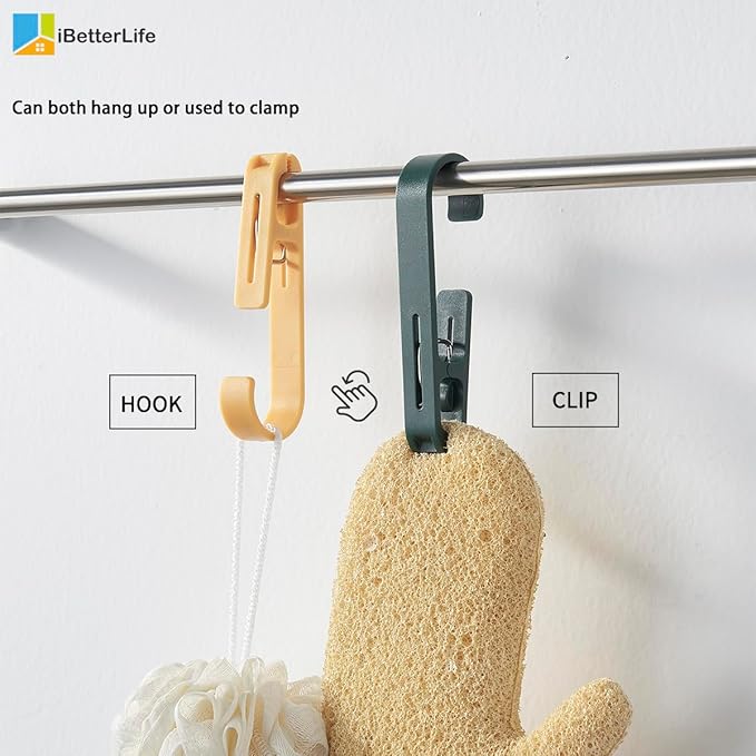 iBetterLife 4Pcs Laundry Hooks Clips Hanger - Laundry Clips with Hooks Heavy Duty Closet Organizer Clothes Pins Hanging Towel Clamps for Socks, Boot, Bras for Bathroom Wardrobe Kitchen