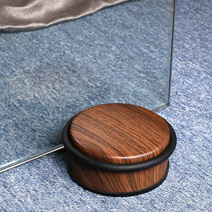 Sumnacon Heavy Duty No Drill Floor Door Stopper - Durability Stainless Steel Door Stops with Anti-Skid Rubber, Contemporary Decorative Door Wedge for Home Office Commercial Industrial, Woodgrain