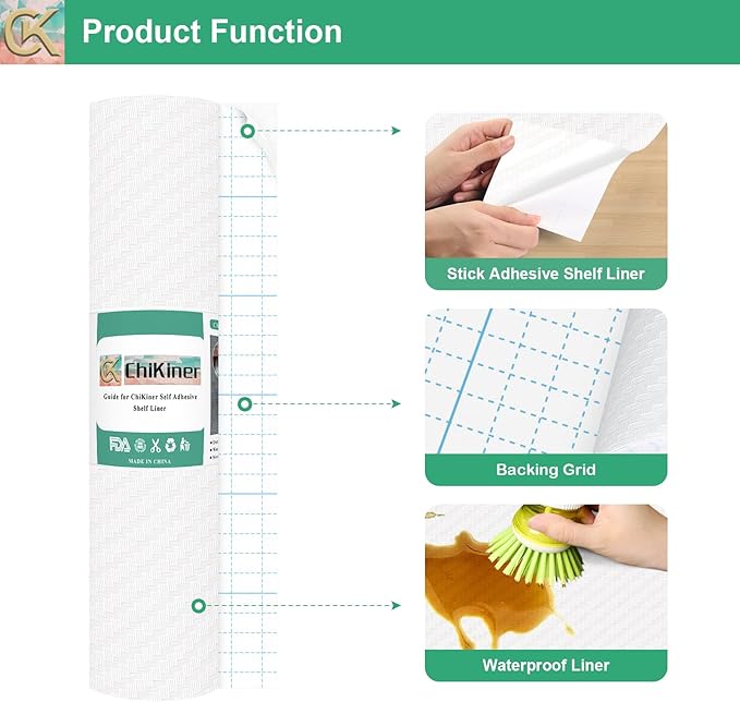 Self-Adhesive Shelf Liner Kitchen Liner, Waterproof Backed Paper Easy Peel and Stick Contact Liner Without Residue for Decor Your Desk Surface, Kitchen Countertops (White, 11.8 x 59 inches)