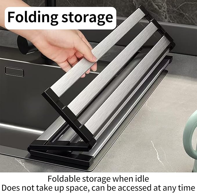 Foldable Dish Drying Rack, Over The Sink Dish Drying Rack ，Dish Drying mat，Dish Drying mats for Kitchen Counter，Stainless Steel Multifunctional mat (19.69×12.8in)