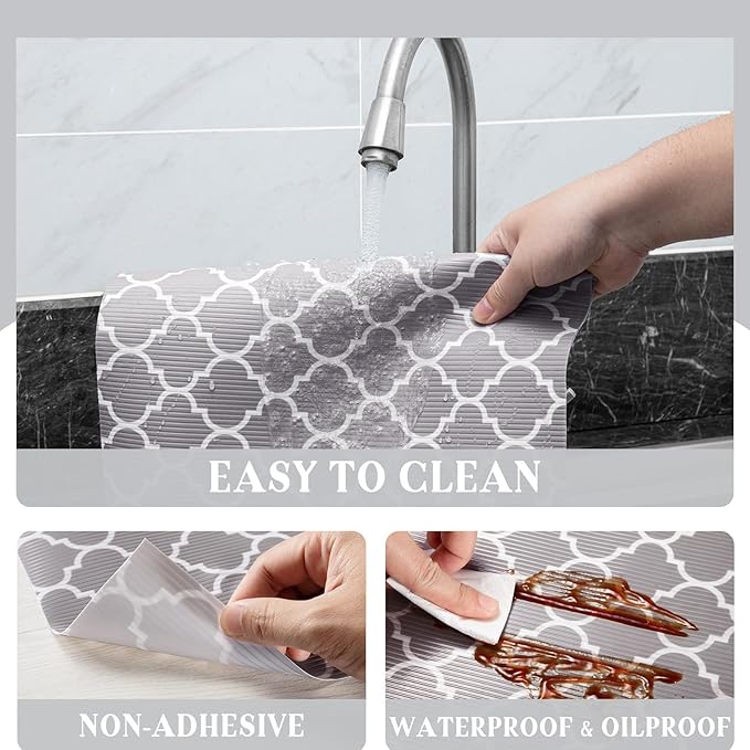 Glotoch 24 Inch Extra Wide Non Slip Shelf Liner, Non Adhesive Drawer Liner, Waterproof Shelf Liners for Kitchen Cabinets, Refrigerator, Wire Shelving, Bathroom, Pantry-Heavy Duty, Durable,Grey